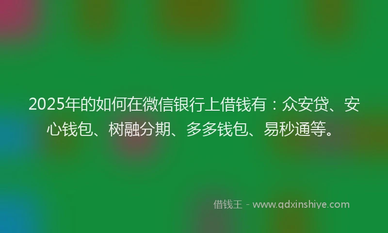 2025年的如何在微信银行上借钱有：众安贷、安心钱包、树融分期、多多钱包、易秒通等。