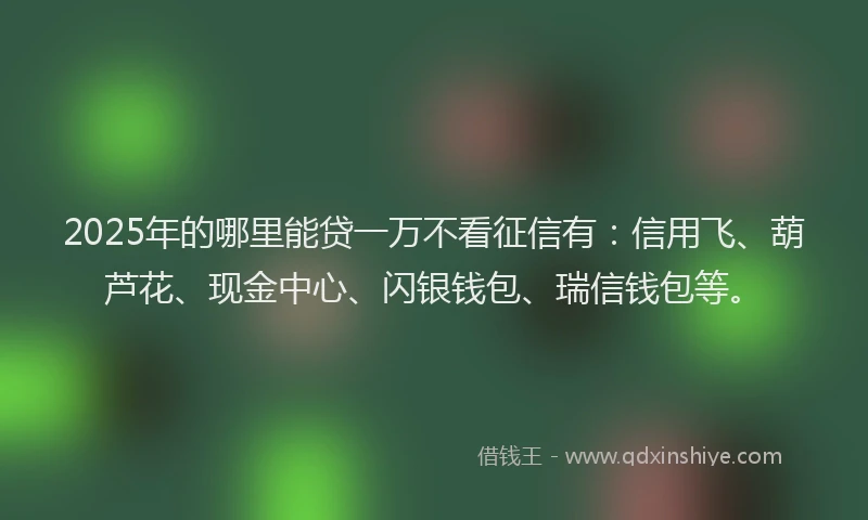 2025年的哪里能贷一万不看征信有：信用飞、葫芦花、现金中心、闪银钱包、瑞信钱包等。