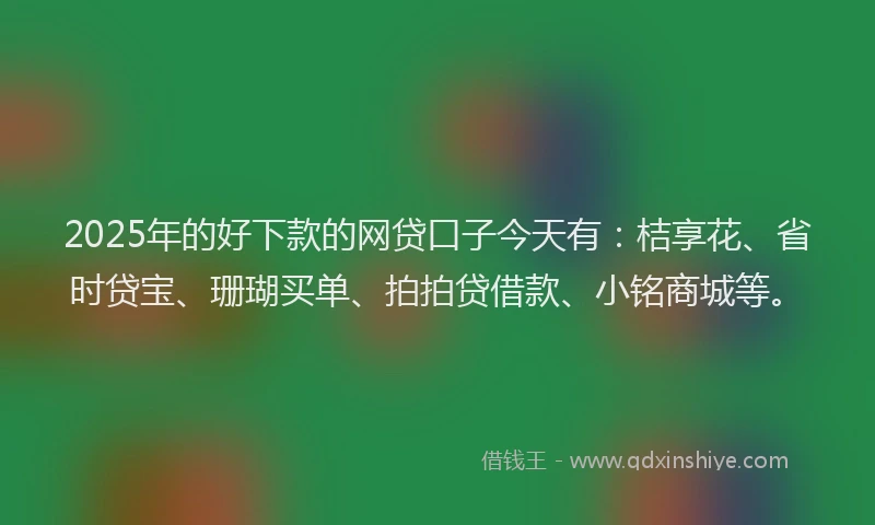 2025年的好下款的网贷口子今天有：桔享花、省时贷宝、珊瑚买单、拍拍贷借款、小铭商城等。