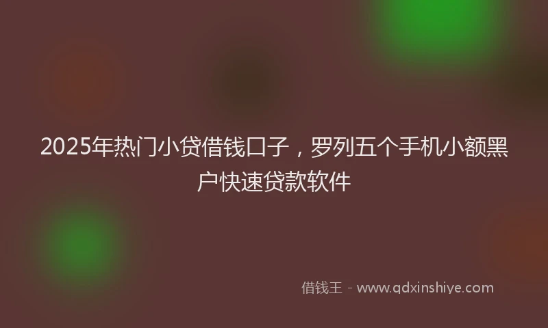 2025年热门小贷借钱口子，罗列五个手机小额黑户快速贷款软件