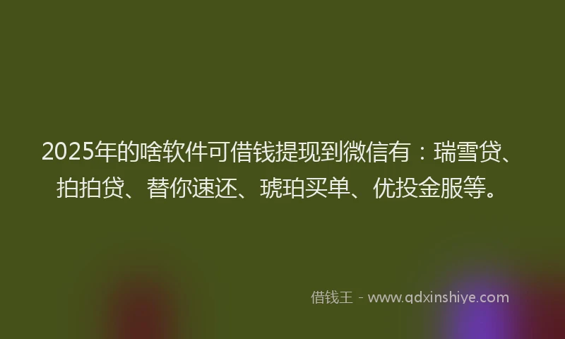 2025年的啥软件可借钱提现到微信有：瑞雪贷、拍拍贷、替你速还、琥珀买单、优投金服等。