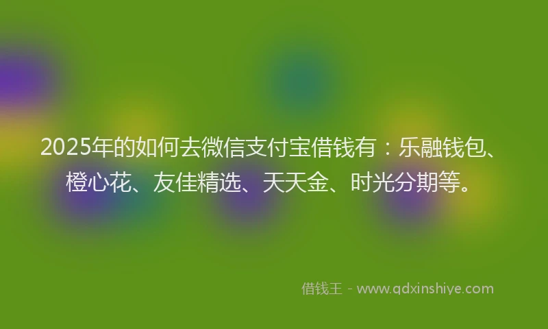 2025年的如何去微信支付宝借钱有：乐融钱包、橙心花、友佳精选、天天金、时光分期等。