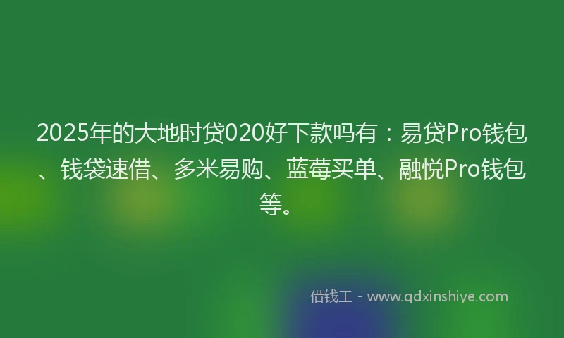 2025年的大地时贷020好下款吗有：易贷Pro钱包、钱袋速借、多米易购、蓝莓买单、融悦Pro钱包等。