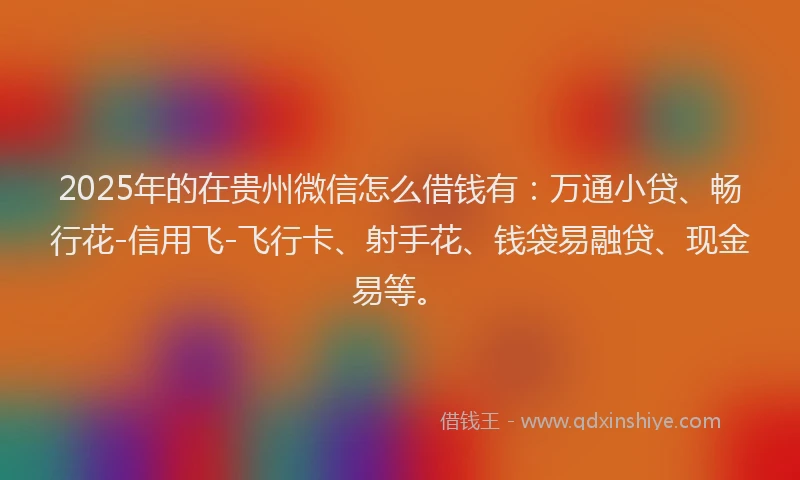 2025年的在贵州微信怎么借钱有：万通小贷、畅行花-信用飞-飞行卡、射手花、钱袋易融贷、现金易等。