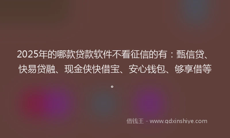 2025年的哪款贷款软件不看征信的有：甄信贷、快易贷融、现金侠快借宝、安心钱包、够享借等。