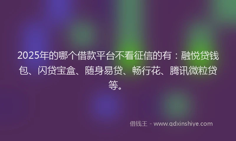 2025年的哪个借款平台不看征信的有：融悦贷钱包、闪贷宝盒、随身易贷、畅行花、腾讯微粒贷等。