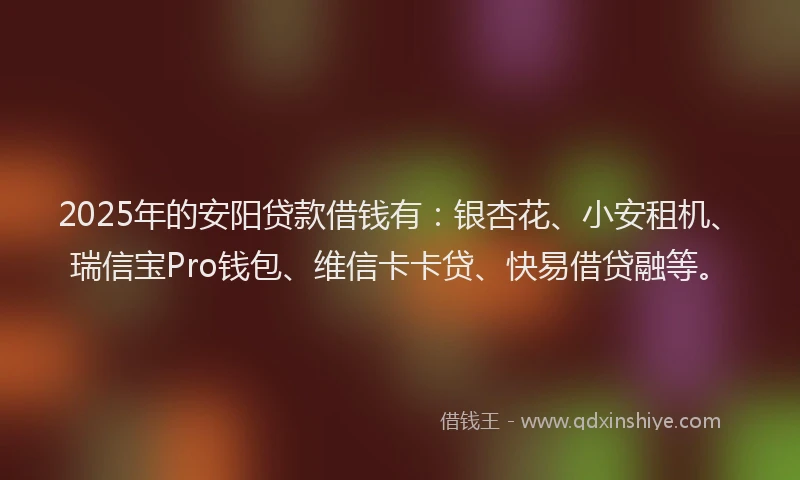 2025年的安阳贷款借钱有：银杏花、小安租机、瑞信宝Pro钱包、维信卡卡贷、快易借贷融等。