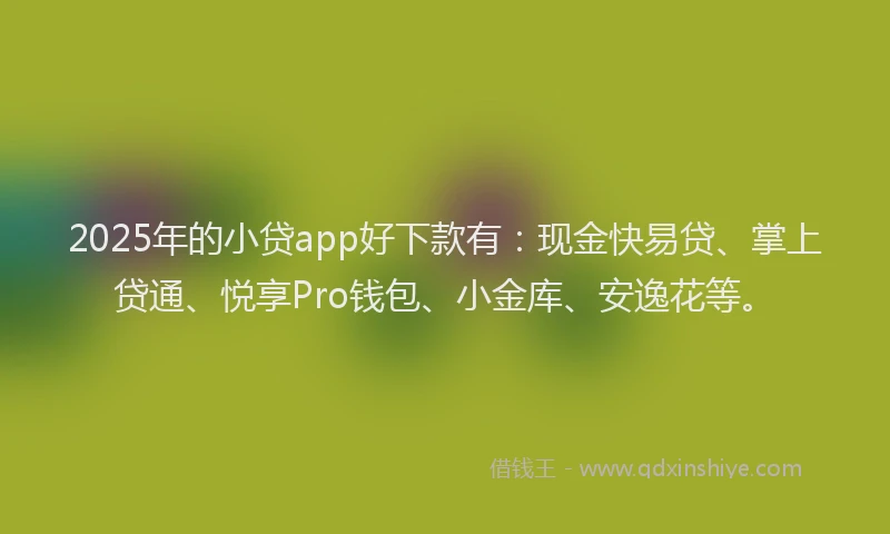 2025年的小贷app好下款有:现金快易贷、掌上贷通、悦享Pro钱包、小金库、安逸花等。