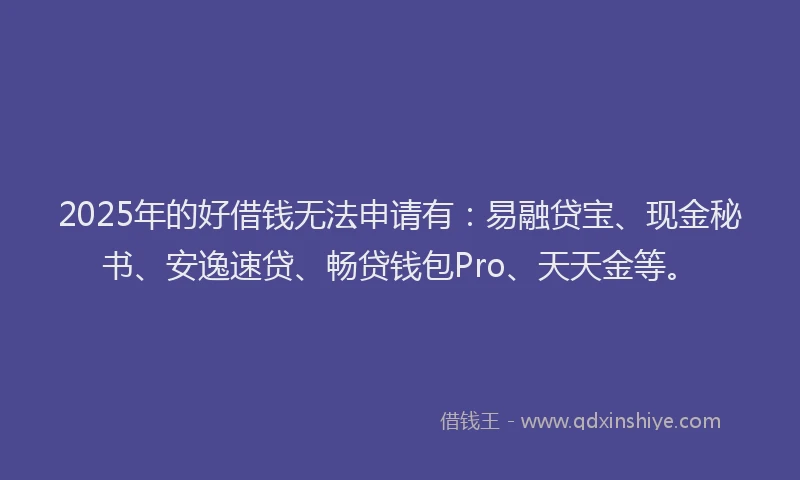 2025年的好借钱无法申请有：易融贷宝、现金秘书、安逸速贷、畅贷钱包Pro、天天金等。