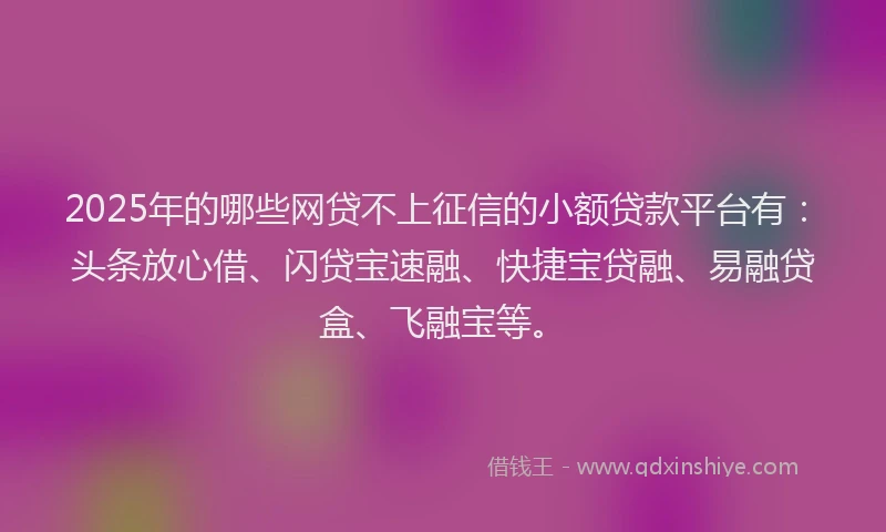 2025年的哪些网贷不上征信的小额贷款平台有：头条放心借、闪贷宝速融、快捷宝贷融、易融贷盒、飞融宝等。