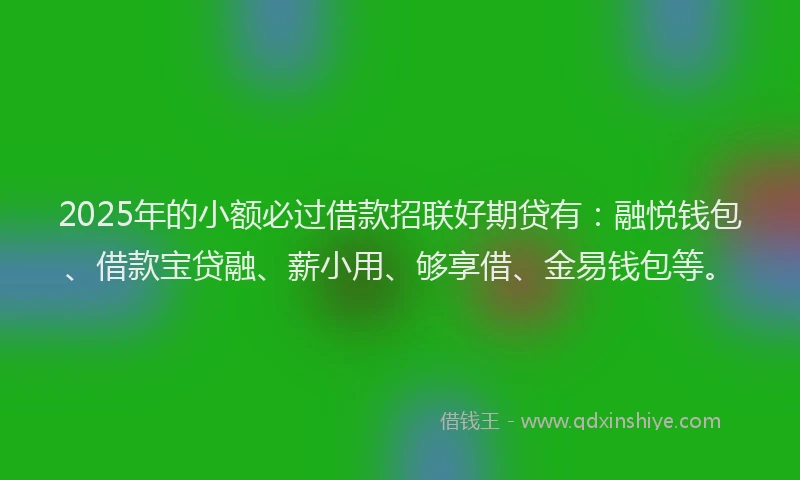 2025年的小额必过借款招联好期贷有：融悦钱包、借款宝贷融、薪小用、够享借、金易钱包等。