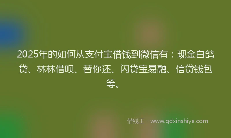 2025年的如何从支付宝借钱到微信有：现金白鸽贷、林林借呗、替你还、闪贷宝易融、信贷钱包等。