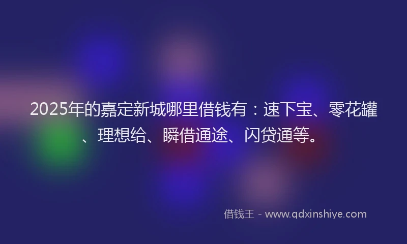 2025年的嘉定新城哪里借钱有：速下宝、零花罐、理想给、瞬借通途、闪贷通等。