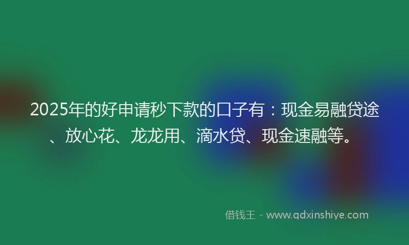 2025年的好申请秒下款的口子有：现金易融贷途、放心花、龙龙用、滴水贷、现金速融等。