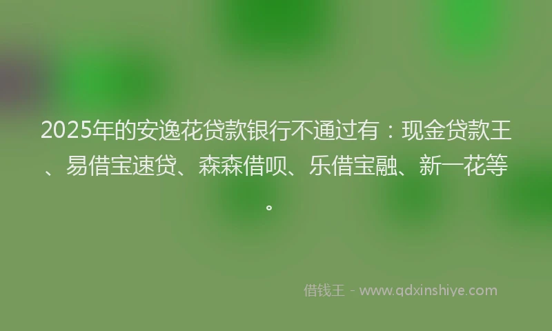 2025年的安逸花贷款银行不通过有：现金贷款王、易借宝速贷、森森借呗、乐借宝融、新一花等。