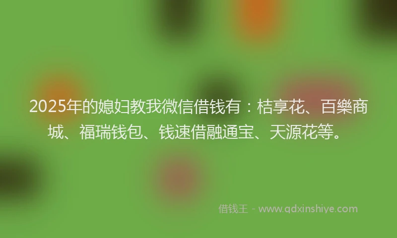 2025年的媳妇教我微信借钱有：桔享花、百樂商城、福瑞钱包、钱速借融通宝、天源花等。