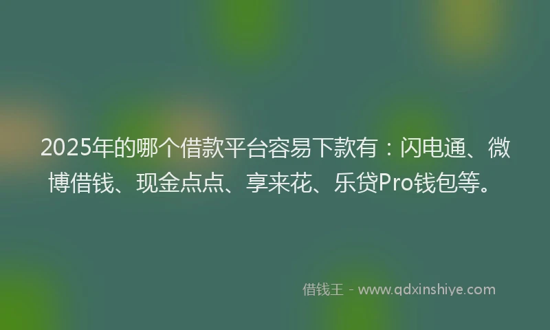 2025年的哪个借款平台容易下款有：闪电通、微博借钱、现金点点、享来花、乐贷Pro钱包等。