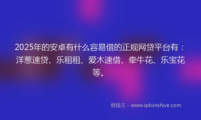 2025年的安卓有什么容易借的正规网贷平台有：洋葱速贷、乐租租、爱木速借、牵牛花、乐宝花等。