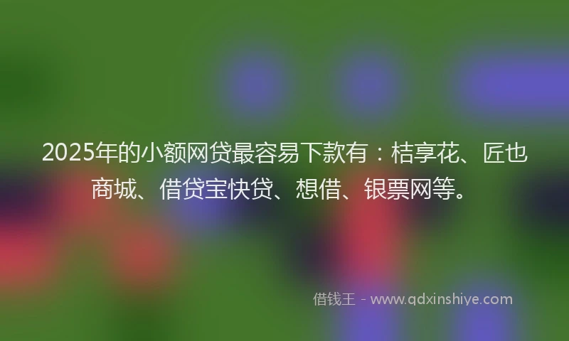 2025年的小额网贷最容易下款有：桔享花、匠也商城、借贷宝快贷、想借、银票网等。