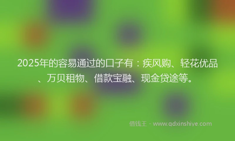 2025年的容易通过的口子有：疾风购、轻花优品、万贝租物、借款宝融、现金贷途等。