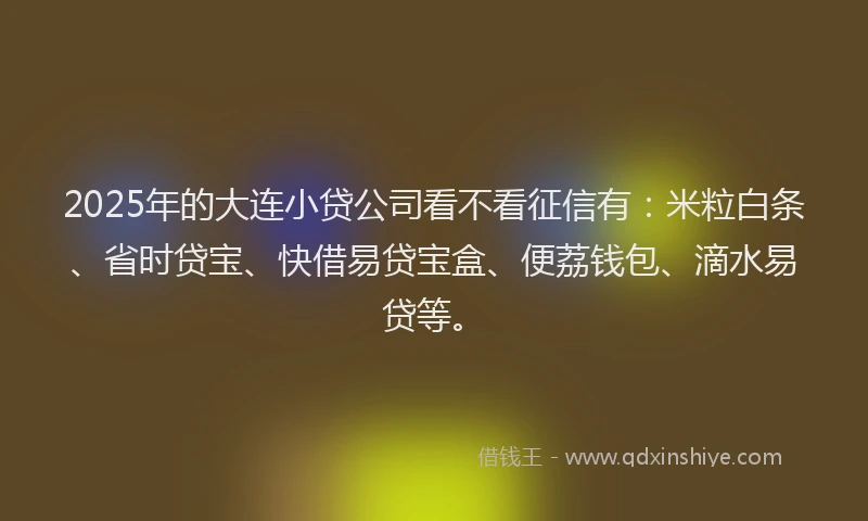 2025年的大连小贷公司看不看征信有：米粒白条、省时贷宝、快借易贷宝盒、便荔钱包、滴水易贷等。
