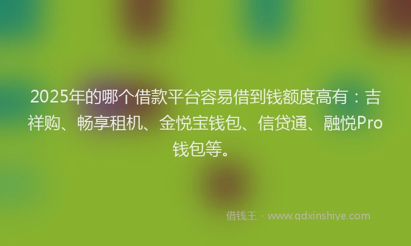 2025年的哪个借款平台容易借到钱额度高有：吉祥购、畅享租机、金悦宝钱包、信贷通、融悦Pro钱包等。
