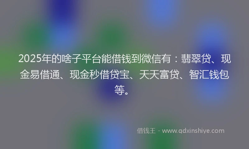 2025年的啥子平台能借钱到微信有：翡翠贷、现金易借通、现金秒借贷宝、天天富贷、智汇钱包等。