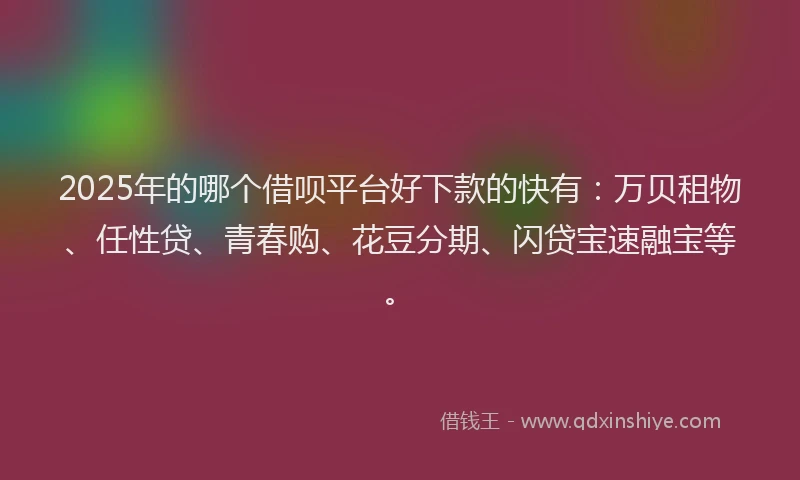 2025年的哪个借呗平台好下款的快有：万贝租物、任性贷、青春购、花豆分期、闪贷宝速融宝等。