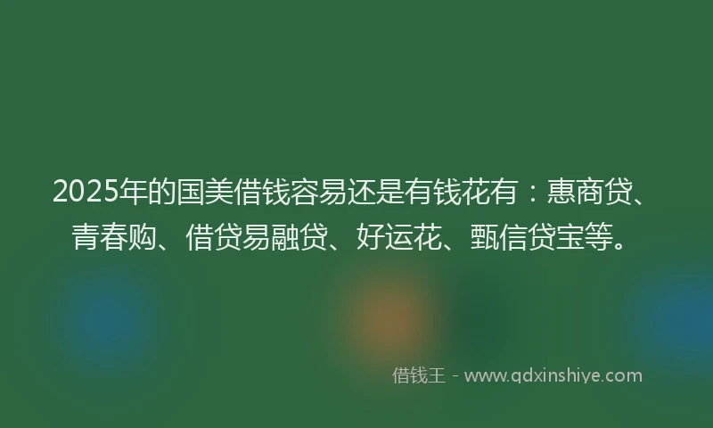 2025年的国美借钱容易还是有钱花有：惠商贷、青春购、借贷易融贷、好运花、甄信贷宝等。