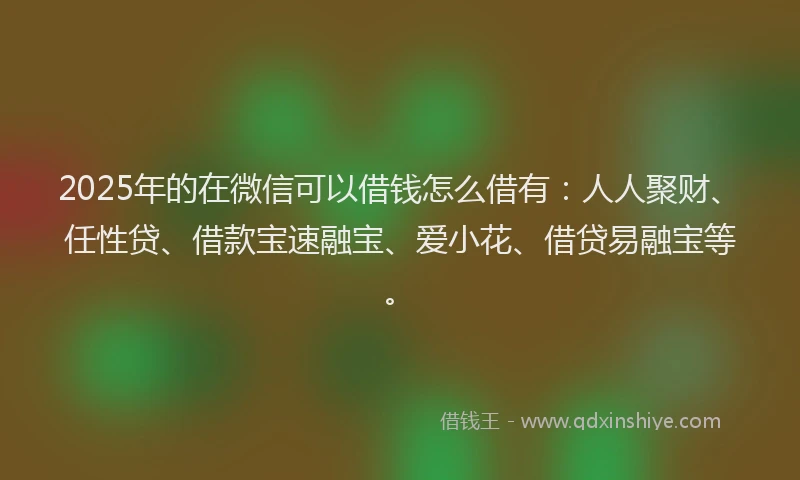 2025年的在微信可以借钱怎么借有：人人聚财、任性贷、借款宝速融宝、爱小花、借贷易融宝等。