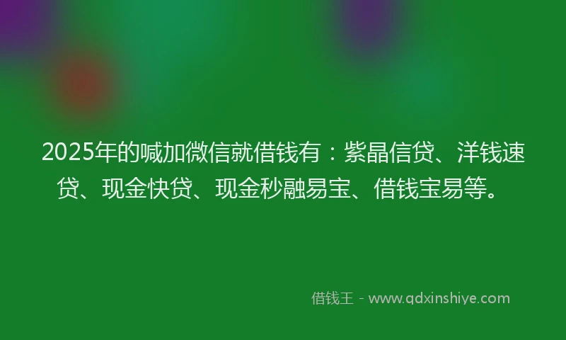 2025年的喊加微信就借钱有：紫晶信贷、洋钱速贷、现金快贷、现金秒融易宝、借钱宝易等。