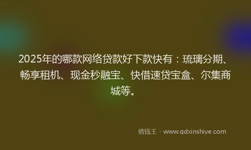 2025年的哪款网络贷款好下款快有：琉璃分期、畅享租机、现金秒融宝、快借速贷宝盒、尔集商城等。