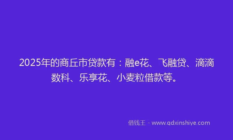 2025年的商丘市贷款有：融e花、飞融贷、滴滴数科、乐享花、小麦粒借款等。