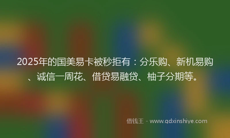 2025年的国美易卡被秒拒有：分乐购、新机易购、诚信一周花、借贷易融贷、柚子分期等。