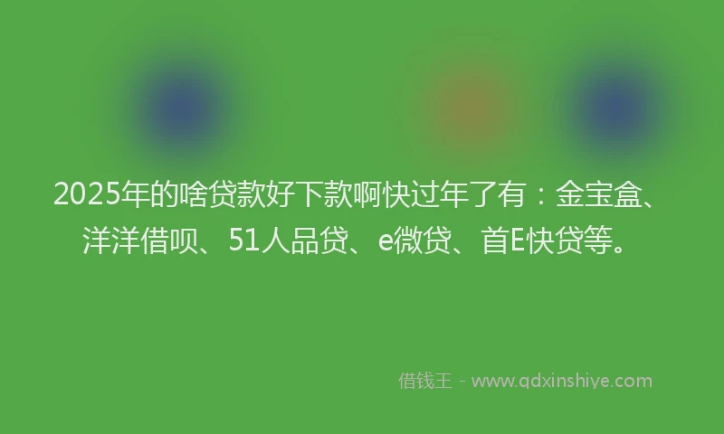 2025年的啥贷款好下款啊快过年了有：金宝盒、洋洋借呗、51人品贷、e微贷、首E快贷等。