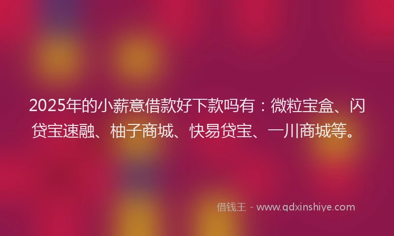 2025年的小薪意借款好下款吗有：微粒宝盒、闪贷宝速融、柚子商城、快易贷宝、一川商城等。