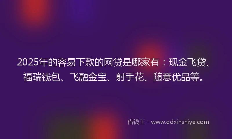 2025年的容易下款的网贷是哪家有：现金飞贷、福瑞钱包、飞融金宝、射手花、随意优品等。