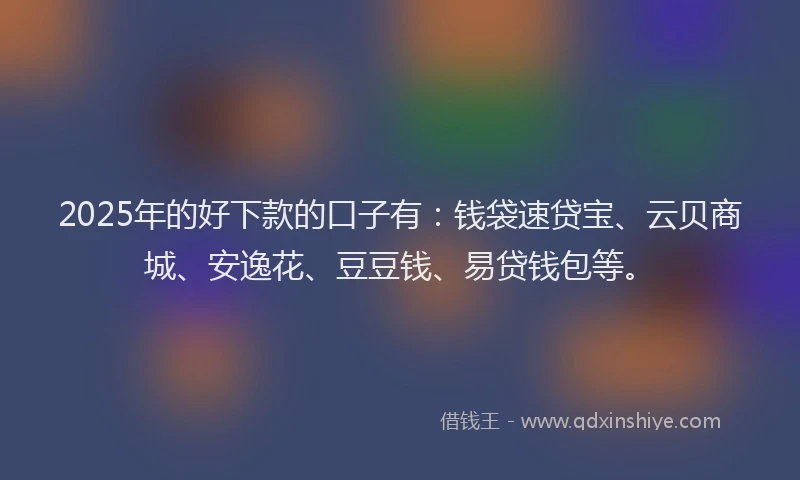 2025年的好下款的口子有：钱袋速贷宝、云贝商城、安逸花、豆豆钱、易贷钱包等。