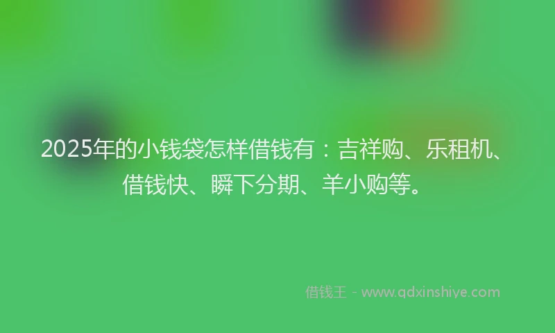 2025年的小钱袋怎样借钱有：吉祥购、乐租机、借钱快、瞬下分期、羊小购等。