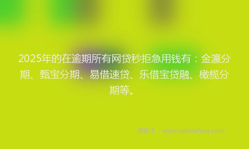 2025年的在逾期所有网贷秒拒急用钱有：金瀛分期、甄宝分期、易借速贷、乐借宝贷融、橄榄分期等。