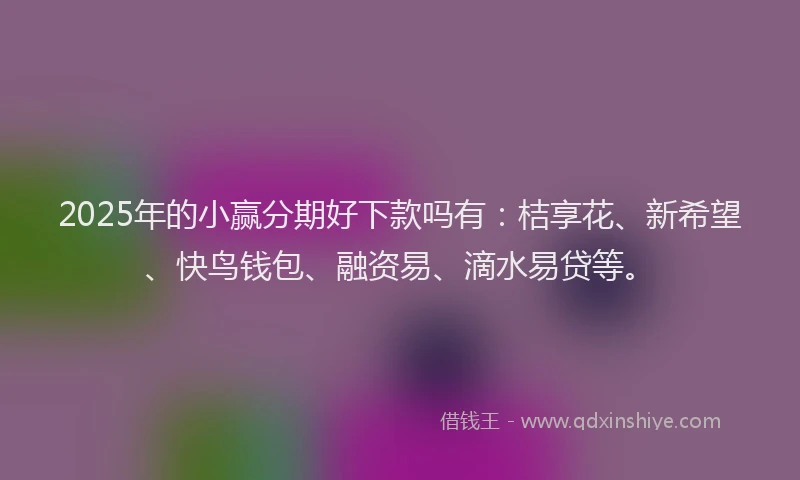 2025年的小赢分期好下款吗有：桔享花、新希望、快鸟钱包、融资易、滴水易贷等。