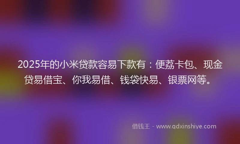 2025年的小米贷款容易下款有：便荔卡包、现金贷易借宝、你我易借、钱袋快易、银票网等。