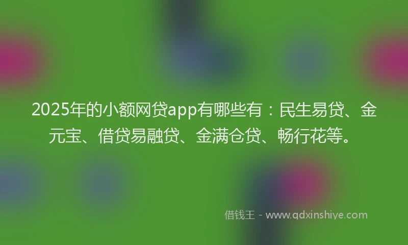 2025年的小额网贷app有哪些有：民生易贷、金元宝、借贷易融贷、金满仓贷、畅行花等。