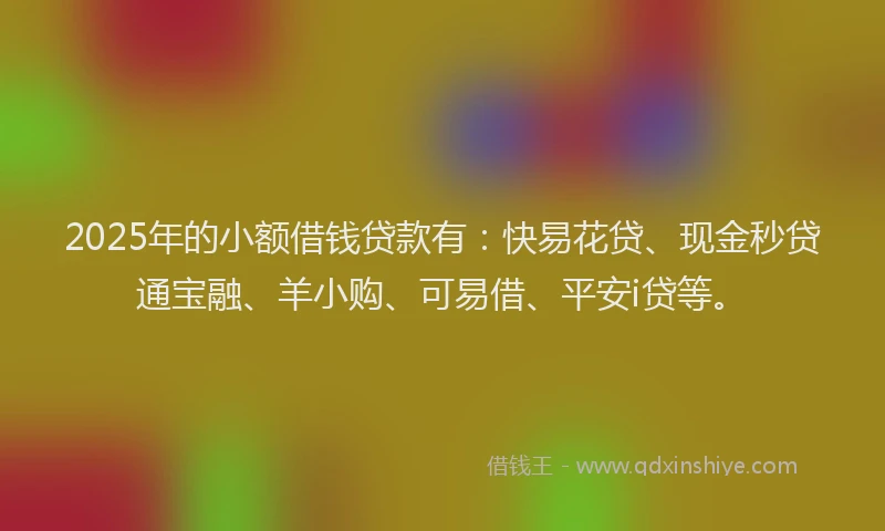 2025年的小额借钱贷款有：快易花贷、现金秒贷通宝融、羊小购、可易借、平安i贷等。