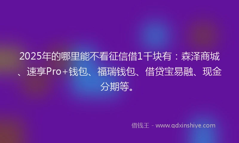2025年的哪里能不看征信借1千块有：森泽商城、速享Pro+钱包、福瑞钱包、借贷宝易融、现金分期等。