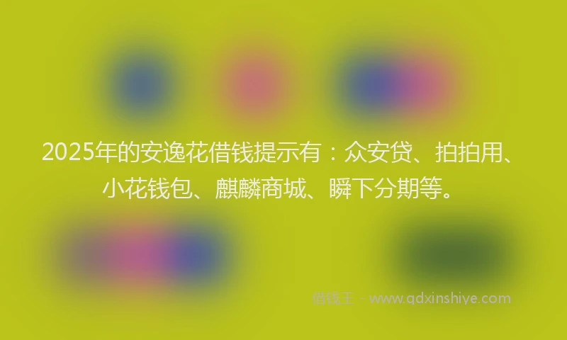 2025年的安逸花借钱提示有：众安贷、拍拍用、小花钱包、麒麟商城、瞬下分期等。