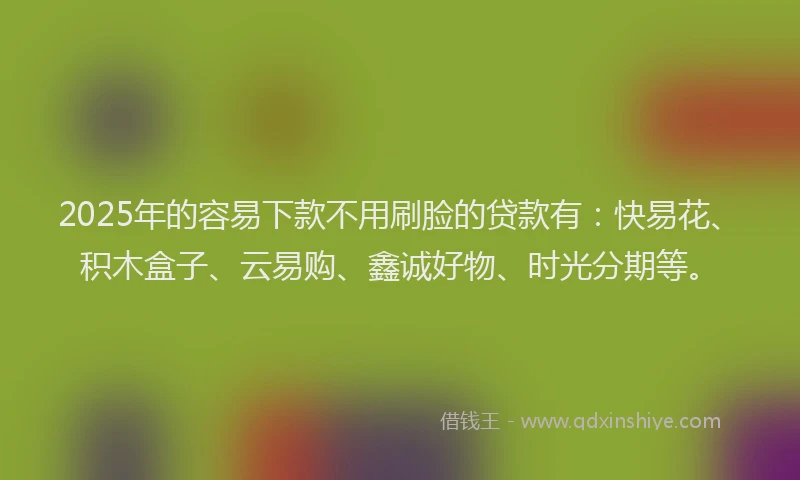 2025年的容易下款不用刷脸的贷款有：快易花、积木盒子、云易购、鑫诚好物、时光分期等。