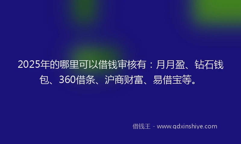 2025年的哪里可以借钱审核有：月月盈、钻石钱包、360借条、沪商财富、易借宝等。