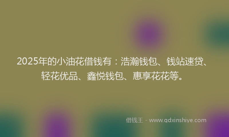 2025年的小油花借钱有：浩瀚钱包、钱站速贷、轻花优品、鑫悦钱包、惠享花花等。