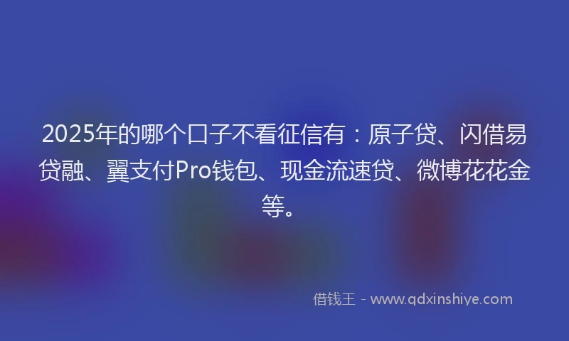 2025年的哪个口子不看征信有：原子贷、闪借易贷融、翼支付Pro钱包、现金流速贷、微博花花金等。